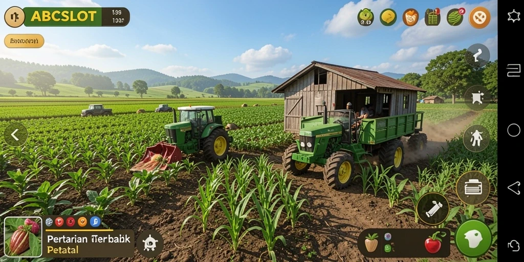 Tangkapan layar menampilkan gameplay mengasyikkan dari ABCSLOT yang berfokus pada pertanian.
