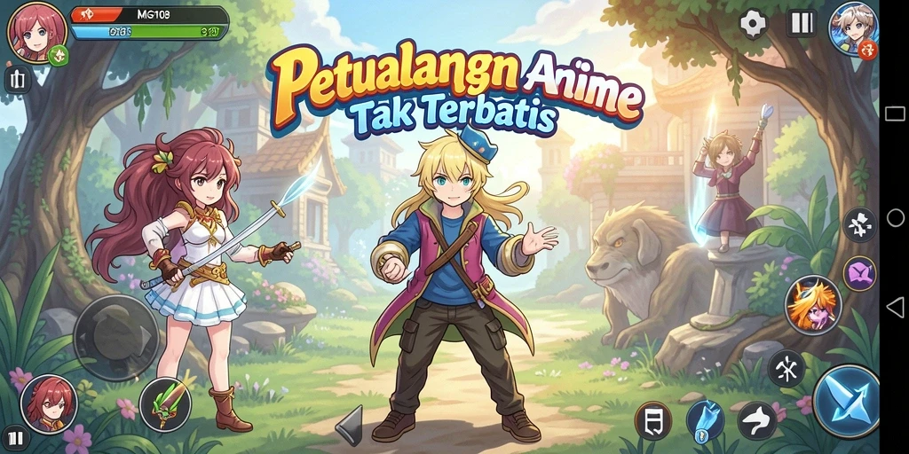 Tangkapan layar MG108 menampilkan karakter Anime dalam aksi seru.