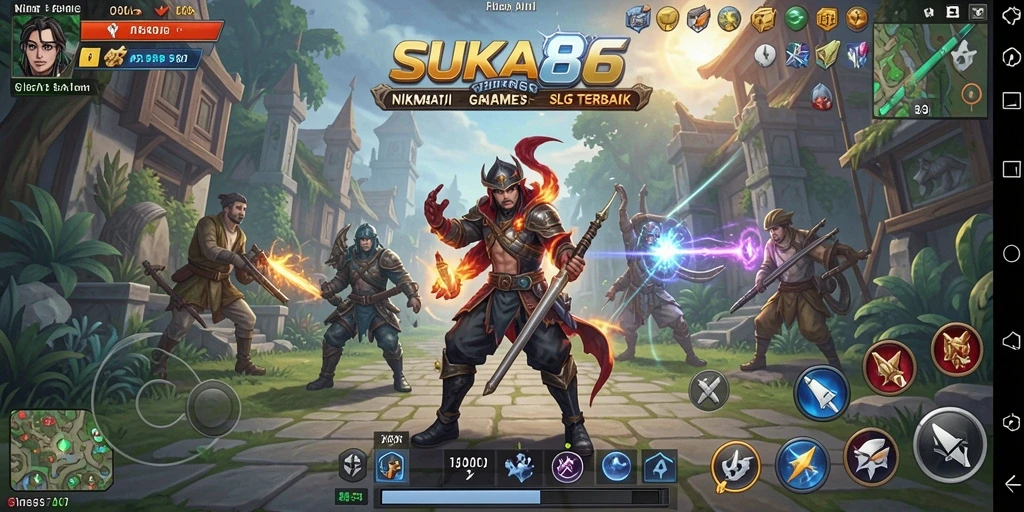 Screenshot utama menunjukkan aksi strategis dalam game SLG.